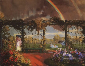 paysage avec un arc en ciel 1915 Konstantin Somov Peinture à l'huile